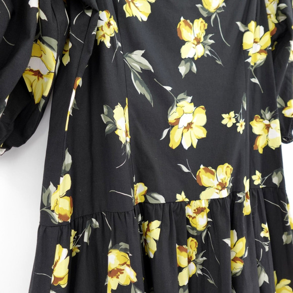 Teri Jon By Rickie Freeman Midi Dress 16 Black Yellow Roses Tiered Summer - Picture 8 of 16